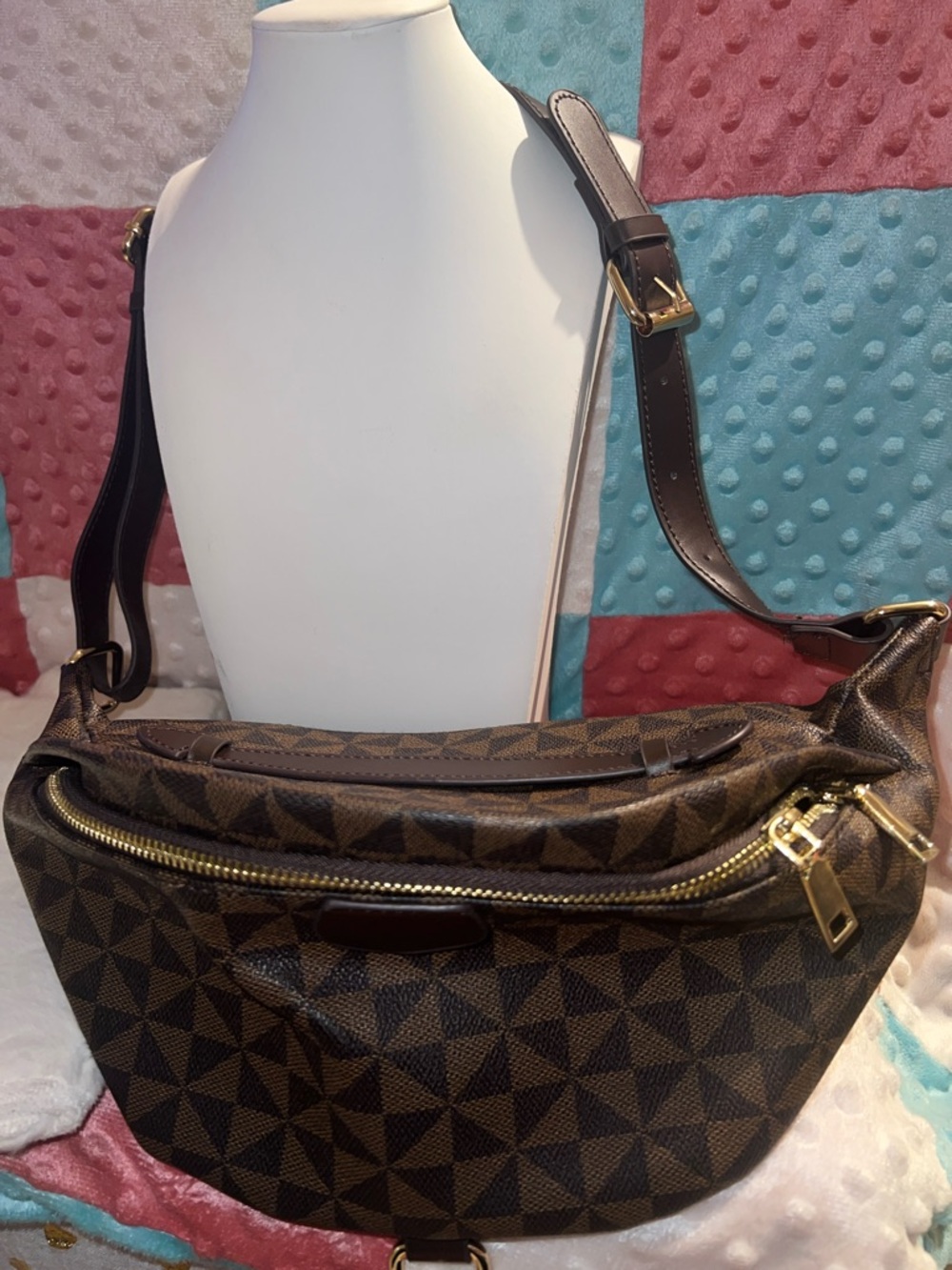 Brown Geometric Crossbody Belt Bag
